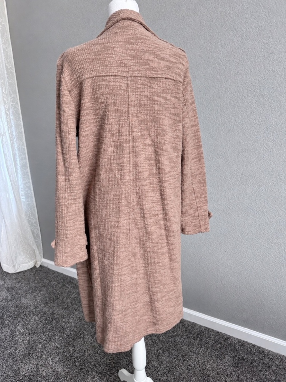 BB Dakota Trench Revolution Boho Drapey Coat Knit Textured Mauve Pink Small - Picture 4 of 9